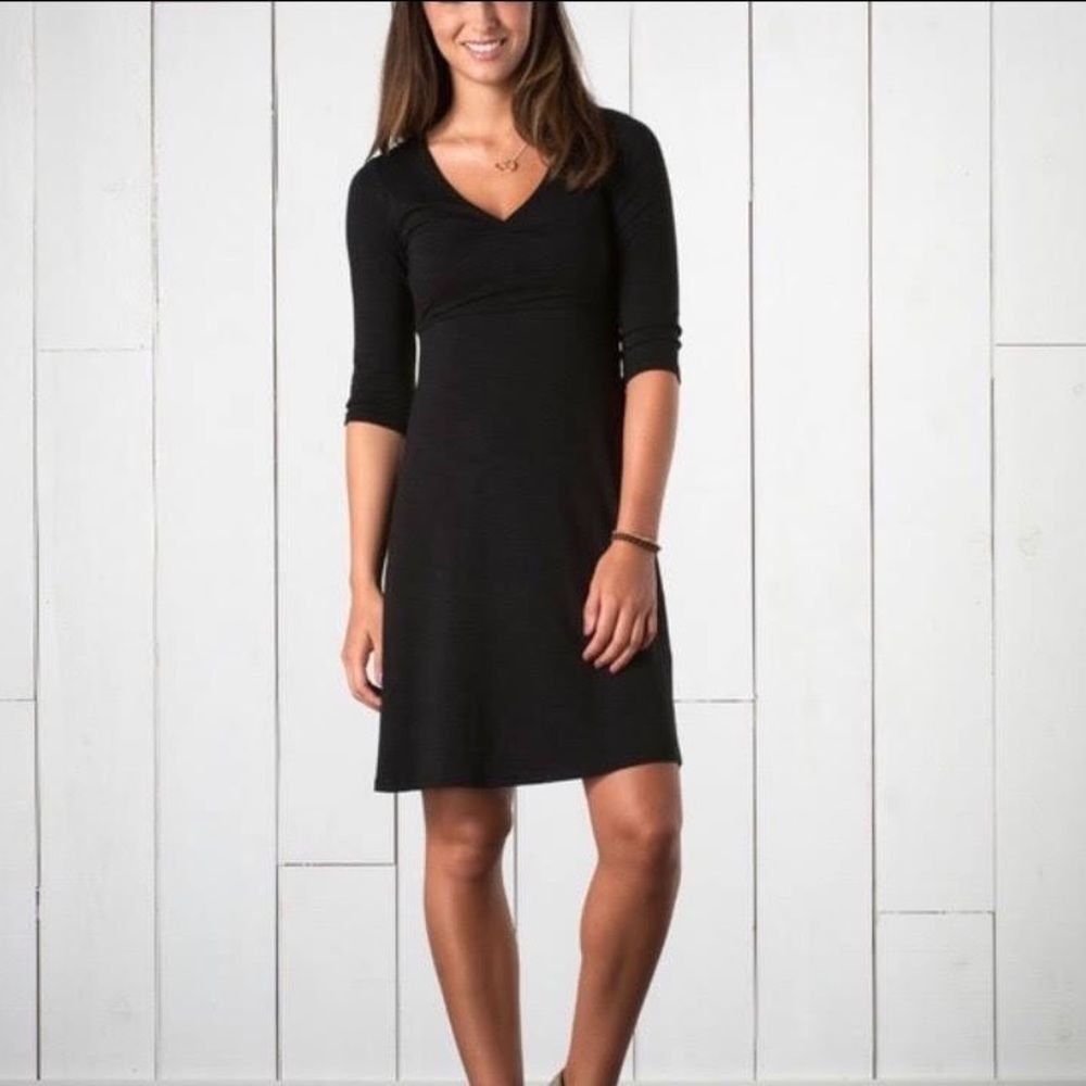 Horny Toad Toad & Co Dress Black v Neck Quarter Sleeve Small